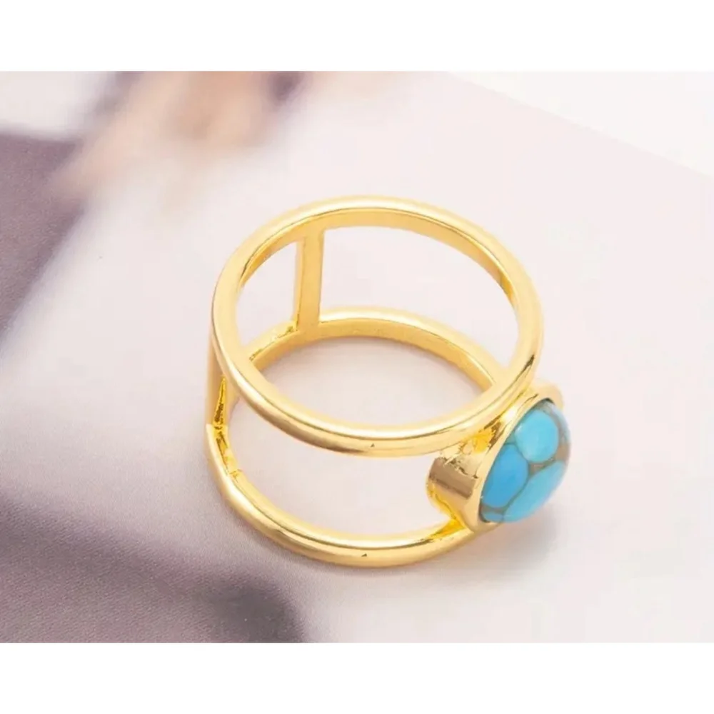 Large Turquoise Gold Filled Band, Bar‎ Ring, Size 8